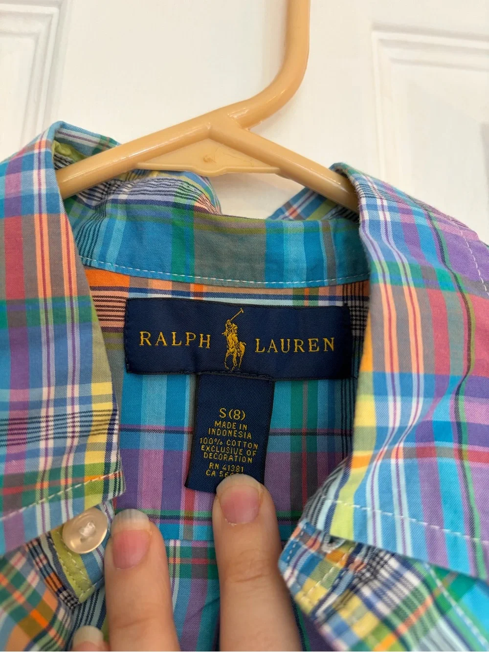 Ralph Lauren Boys Plaid Button Up Shirt Size 8 Small Cotton